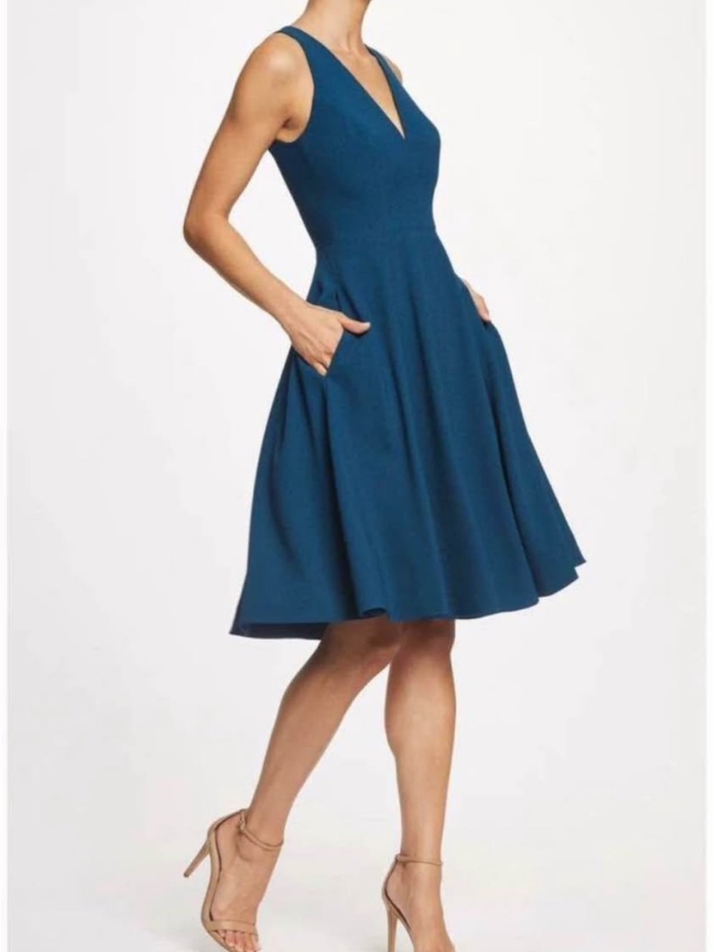Sleeveless V-Neck Fit & Flare Dress in Teal